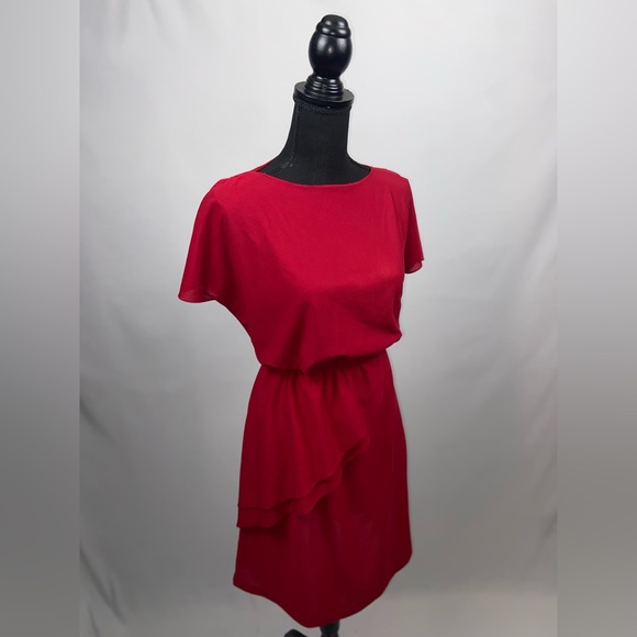 Burgundy Dress Handmade with Ruffle Elastic Waistband Short Sleeve - Picture 2 of 8